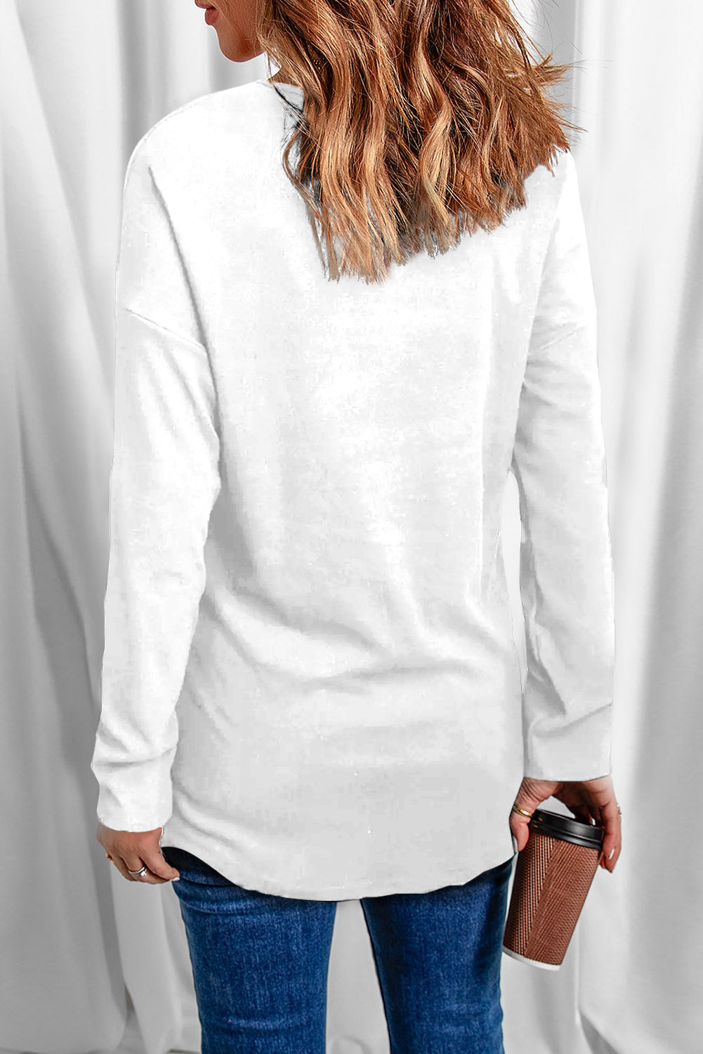 Sequin V-Neck Long Sleeve T-Shirt 