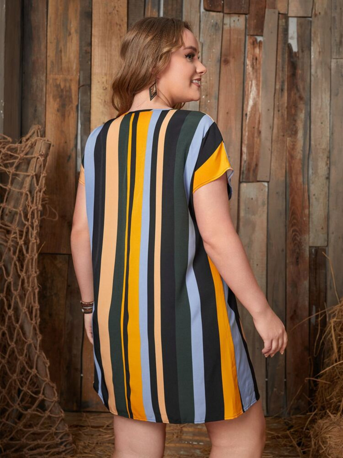 Plus Size Striped Short Sleeve Mini Dress 