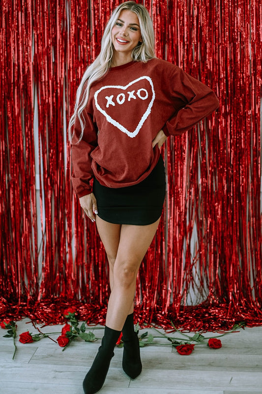 Heart Letter Graphic Round Neck Sweatshirt 