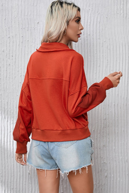 Half Zip Pocketed Dropped Shoulder Sweatshirt 