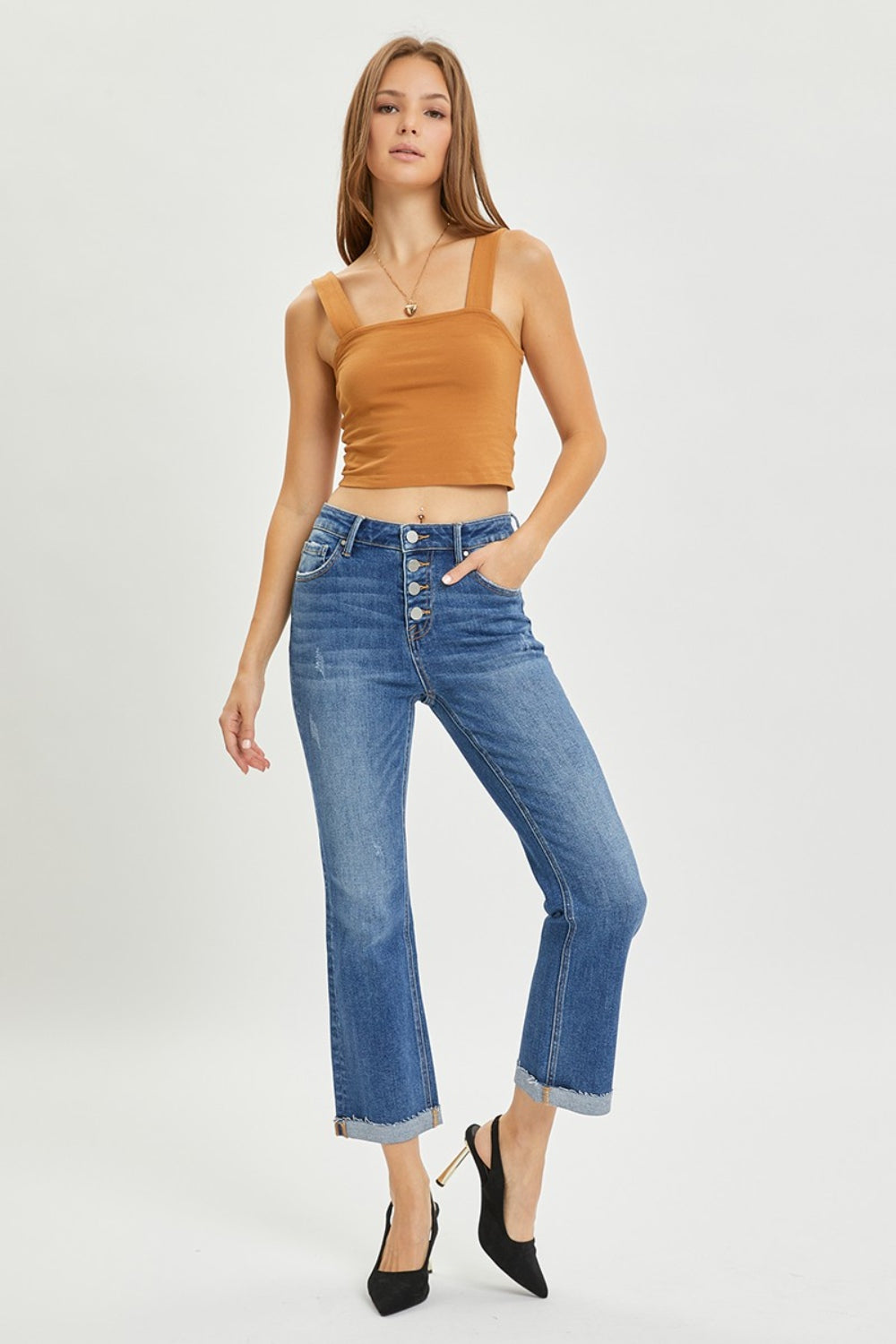 RISEN Full Size Button Fly Cropped Bootcut Jeans 