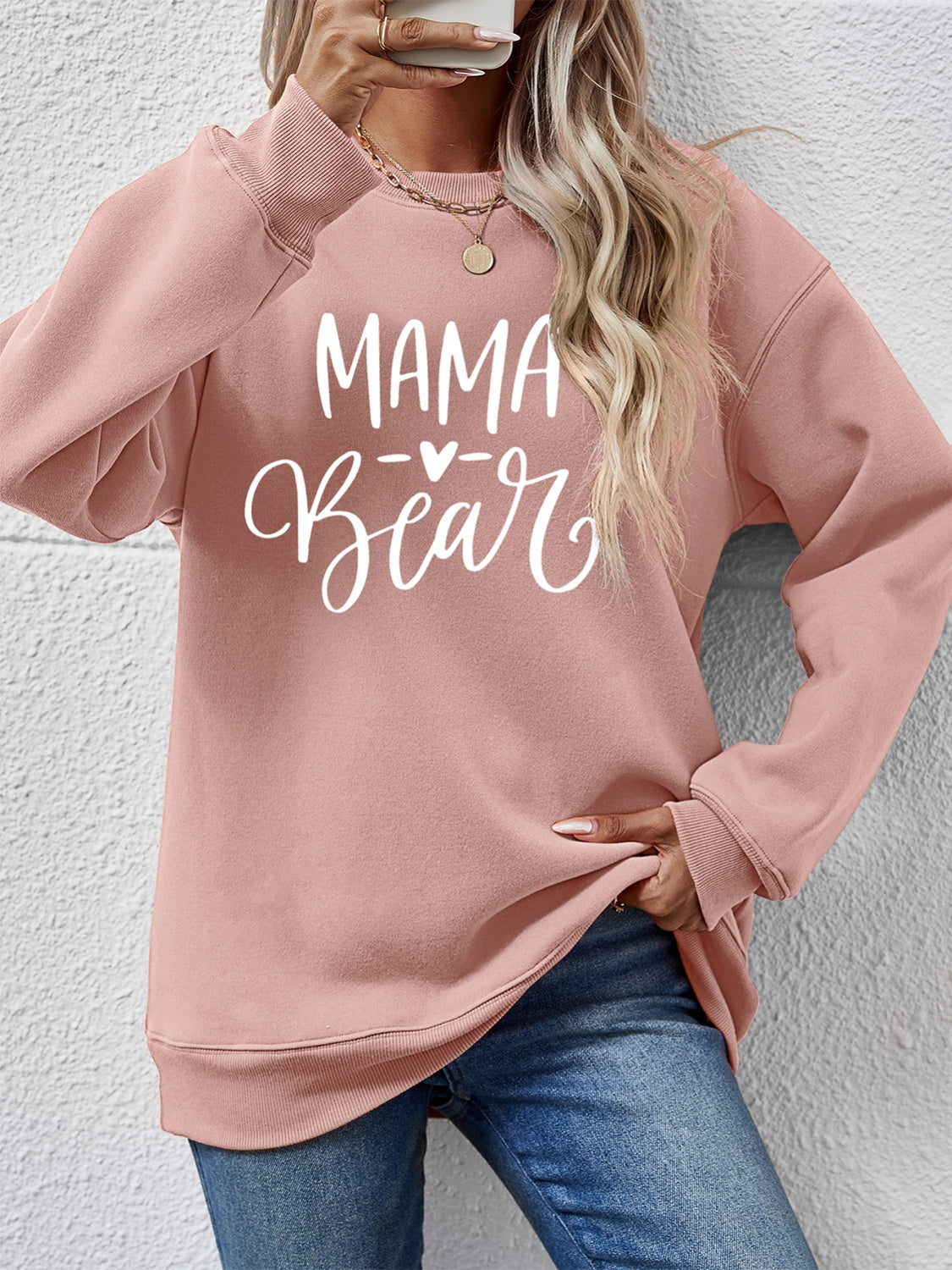 Letter Graphic Round Neck Long Sleeve Sweatshirt 