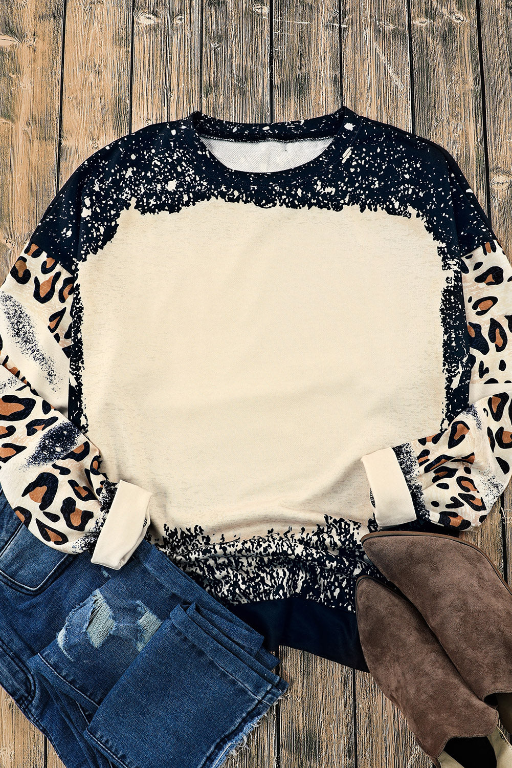 Leopard Round Neck Long Sleeve Sweatshirt 