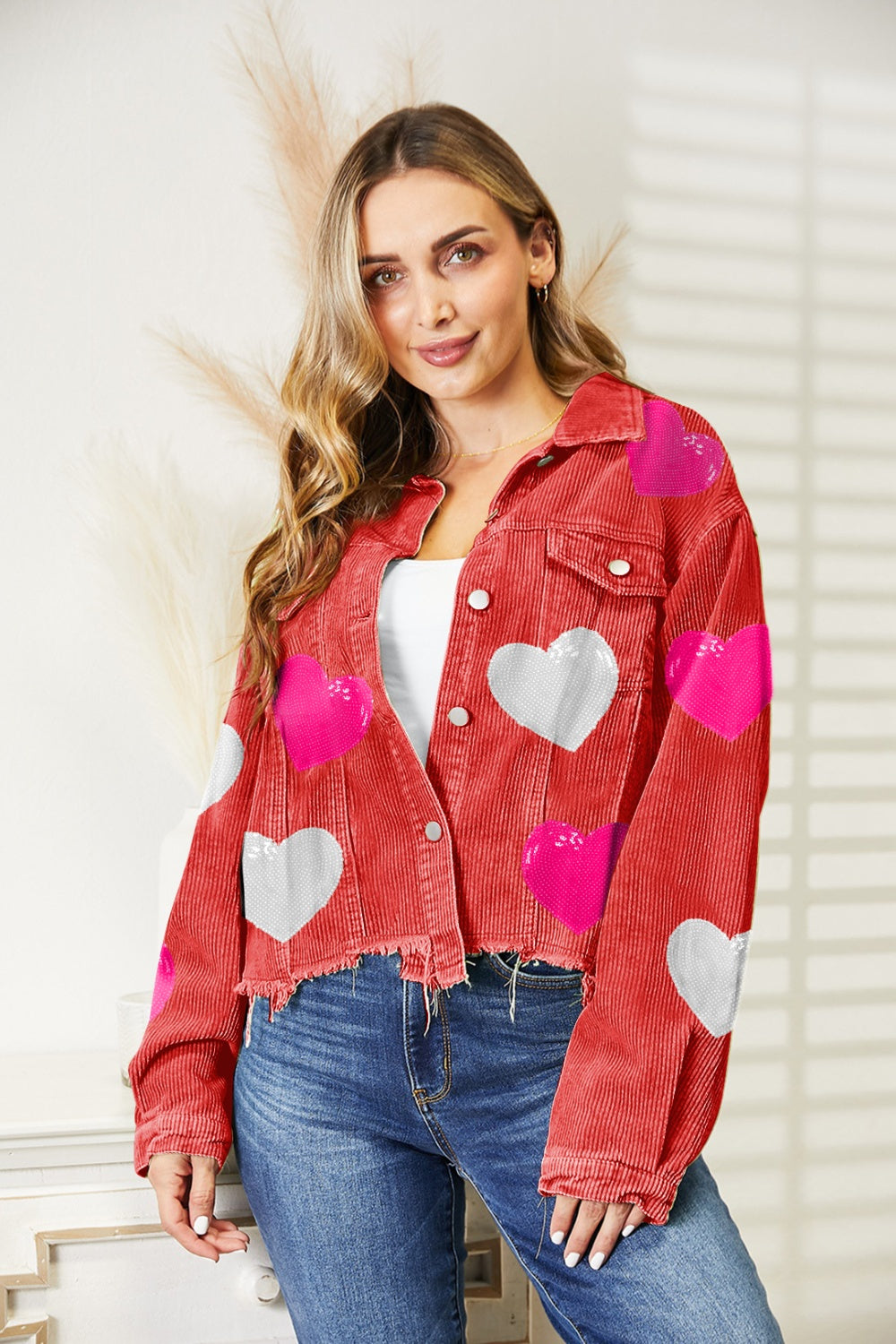 Heart Sequin Dropped Shoulder Jacket 