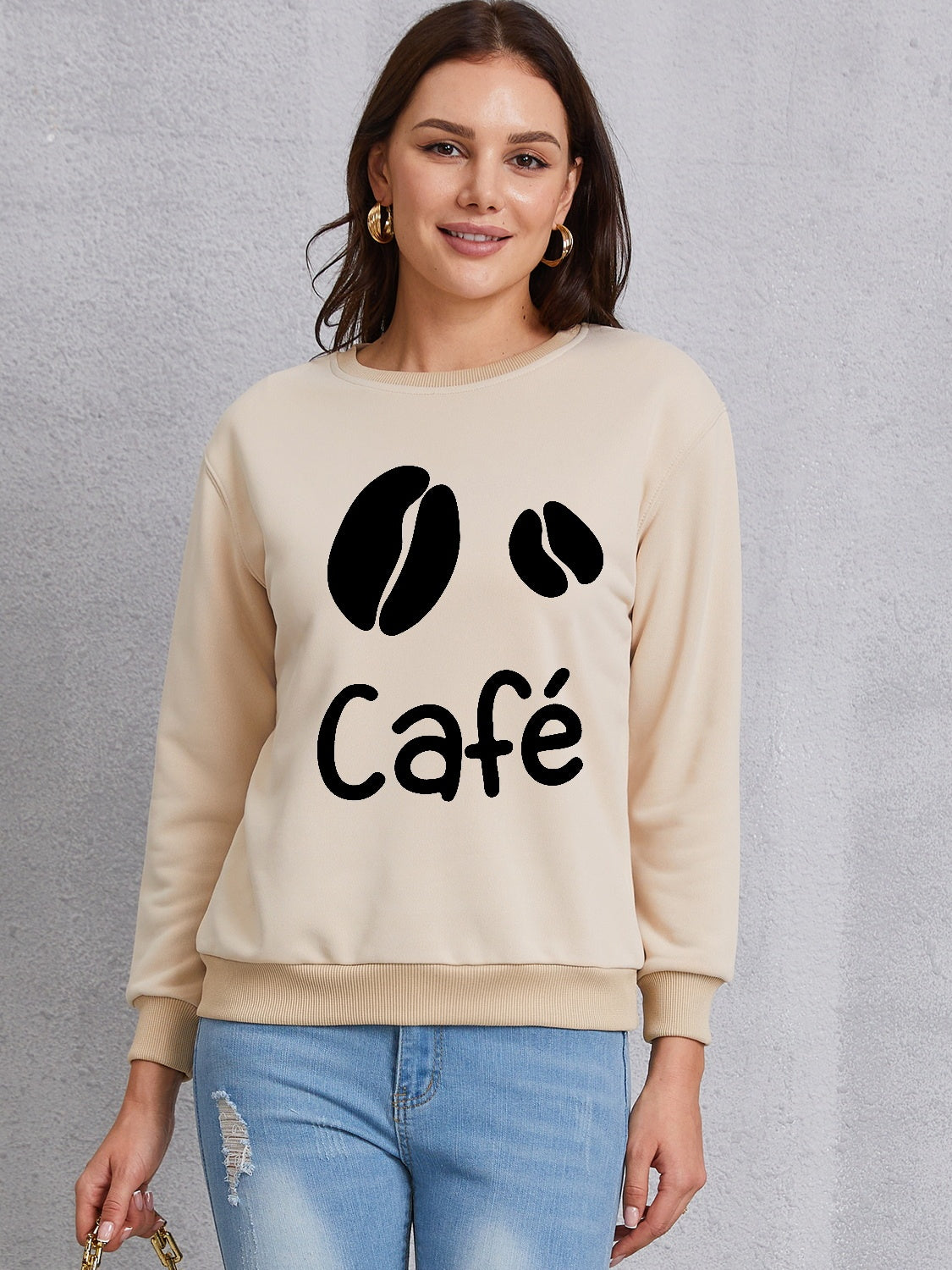 CAFE Round Neck Dropped Shoulder Sweatshirt 