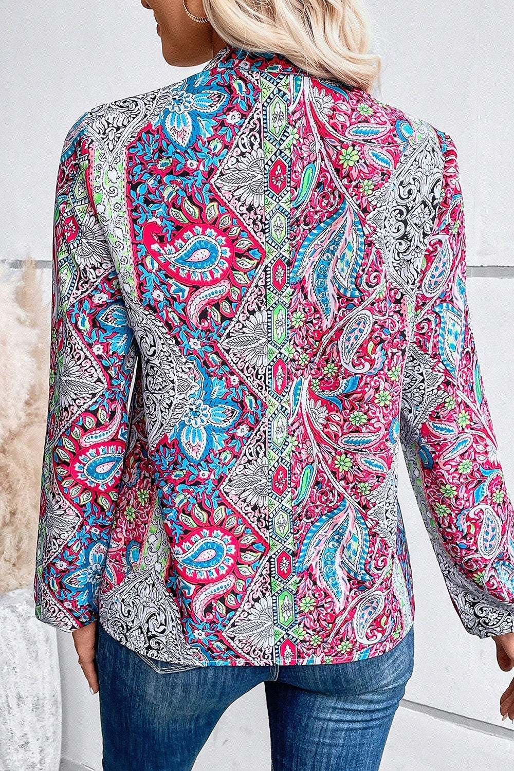 Printed Notched Long Sleeve Shirt 