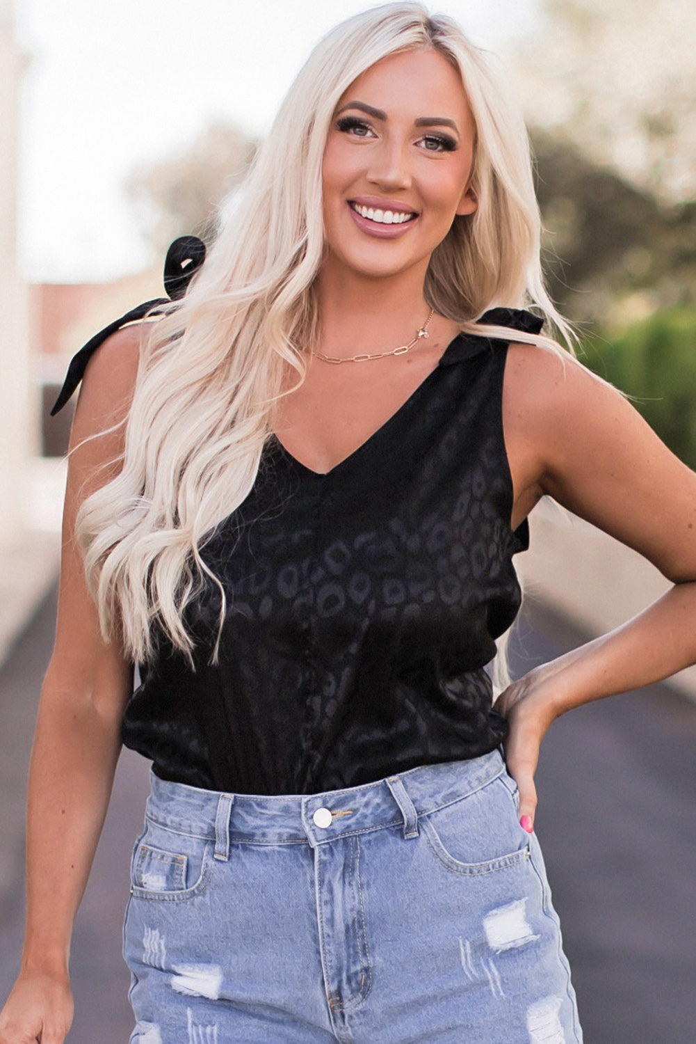 Leopard Tie Shoulder Bodysuit 