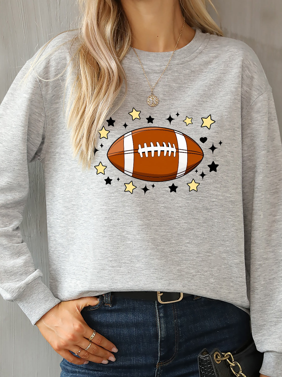 Football Graphic Round Neck Sweatshirt 