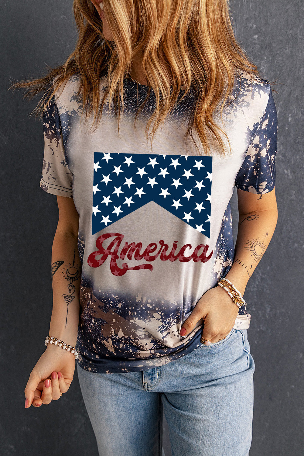 AMERICA Round Neck Short Sleeve T-Shirt - Babbazon t-shirt