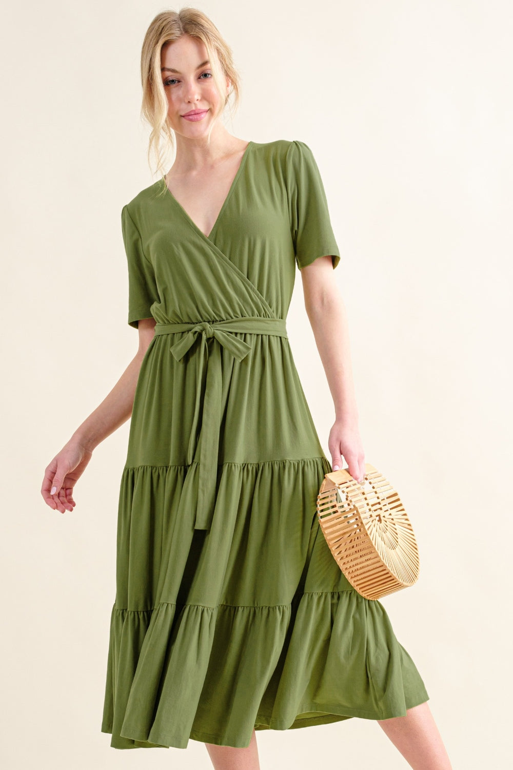 And The Why Soft Short Sleeve Tiered Midi Dress 