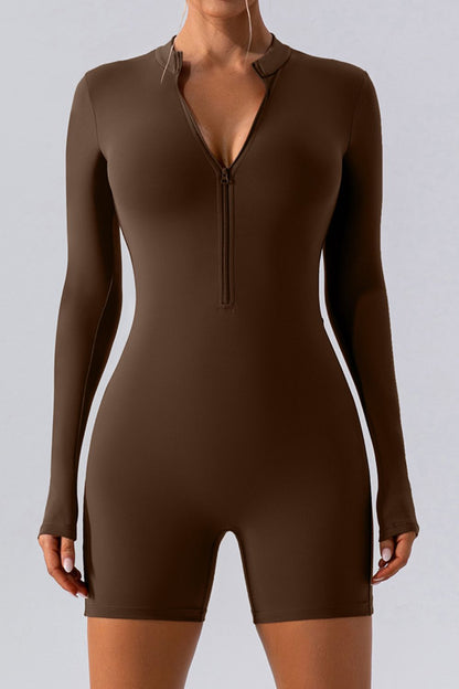 Half Zip Long Sleeve Active Romper 