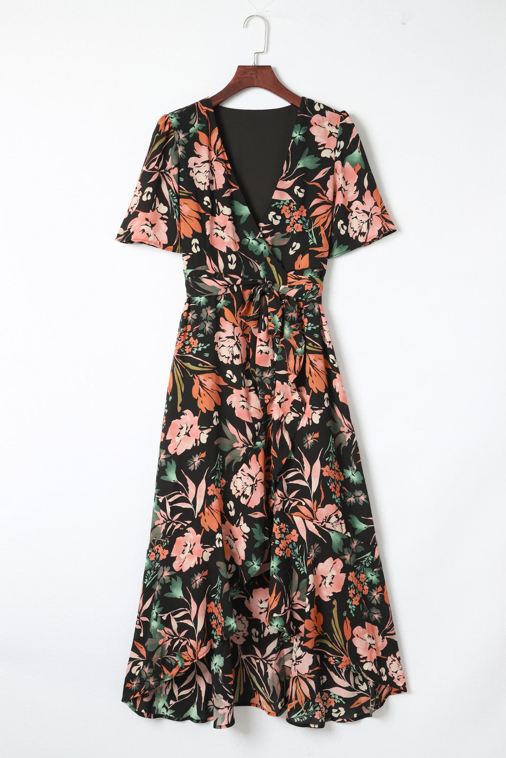 Floral Surplice Neck Dress 