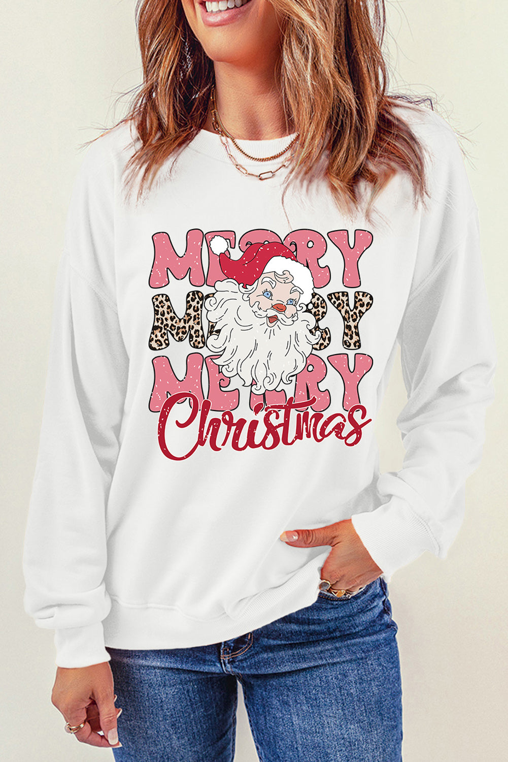 MERRY CHRISTMAS Round Neck Dropped Shoulder Sweatshirt 