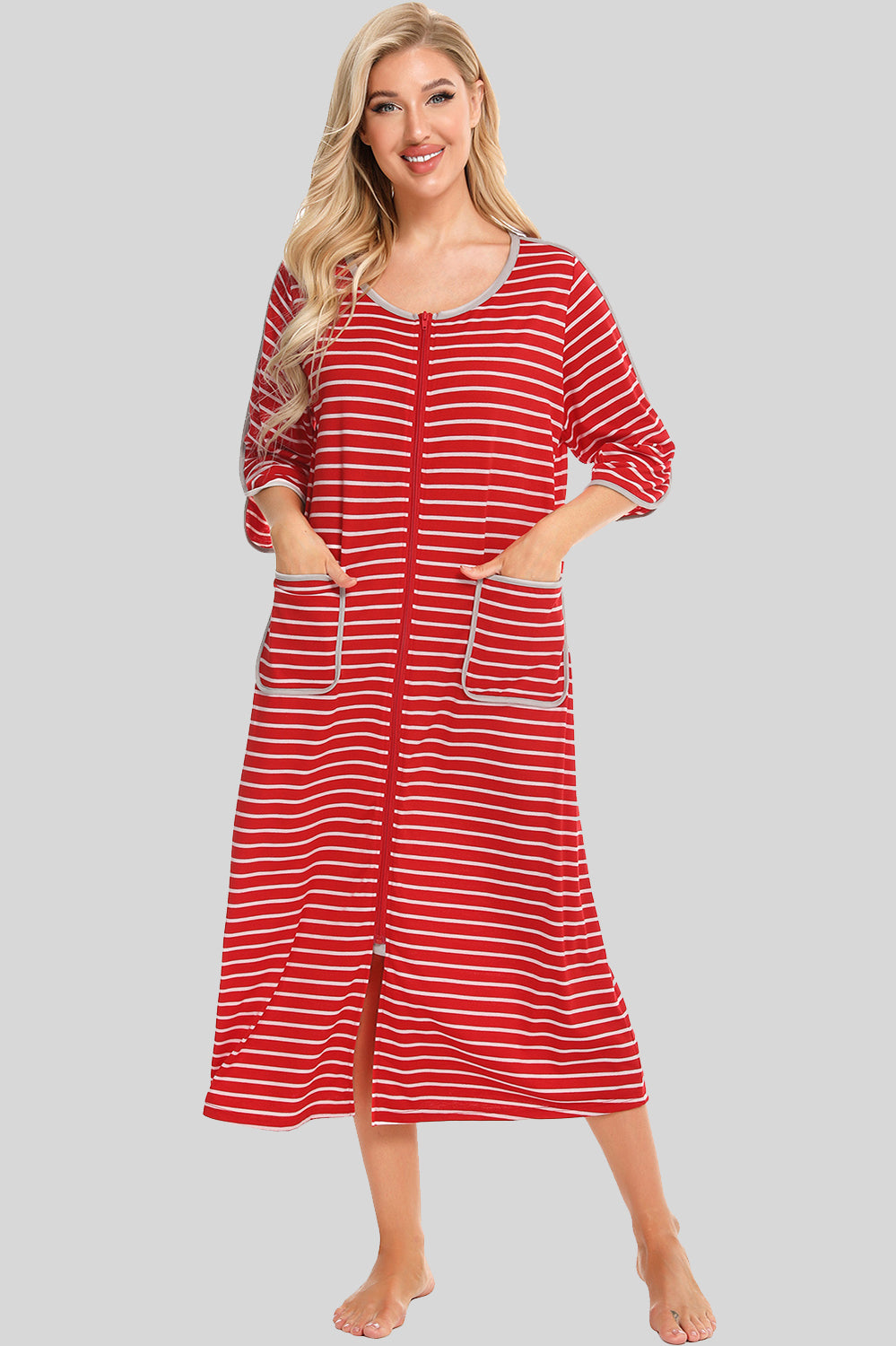 Round Neck Three-Quarter Sleeve Midi Night Dress 