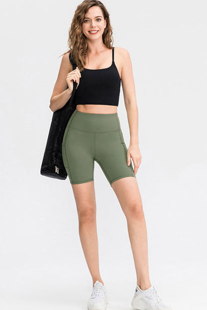 Wide Waistband Sports Shorts with Pockets 