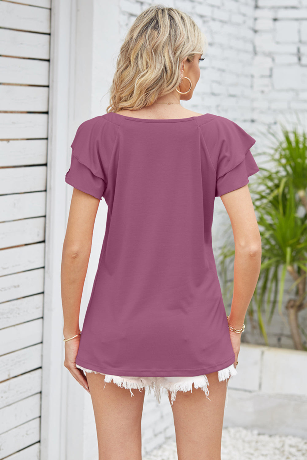 Square Neck Flutter Sleeve Top 