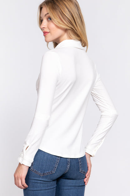 ACTIVE BASIC Long Sleeve Front Pocket DTY Brushed Shirt 