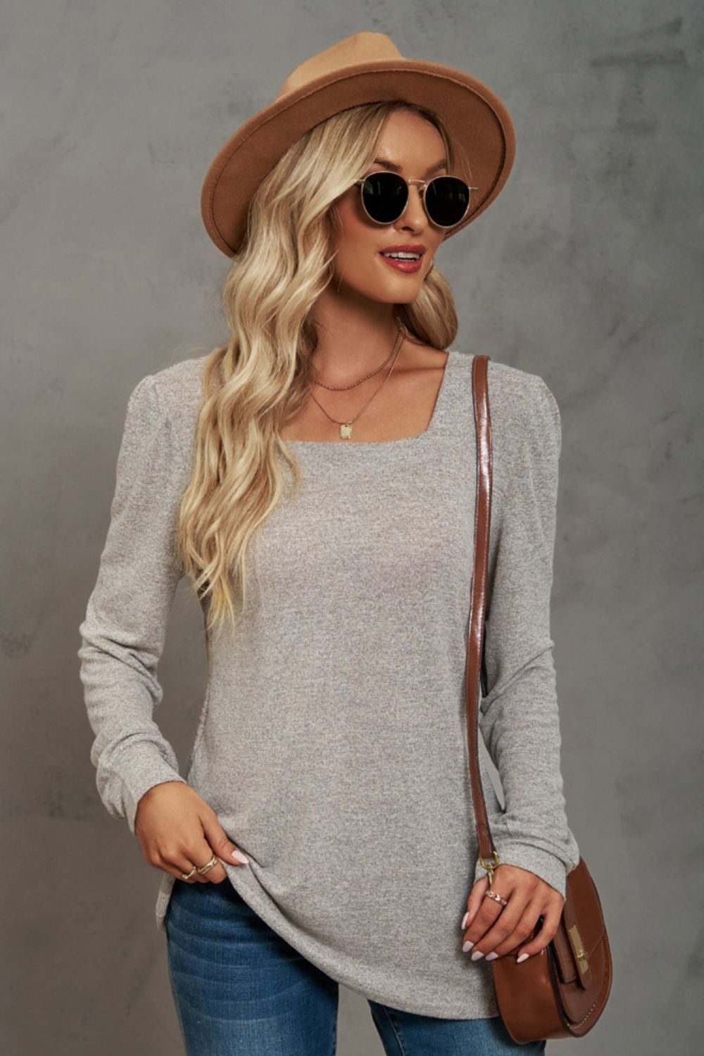 Square Neck Puff Sleeve T-Shirt 