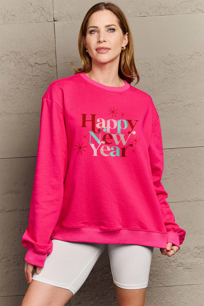 Simply Love Full Size HAPPY NEW YEAR Round Neck Sweatshirt 