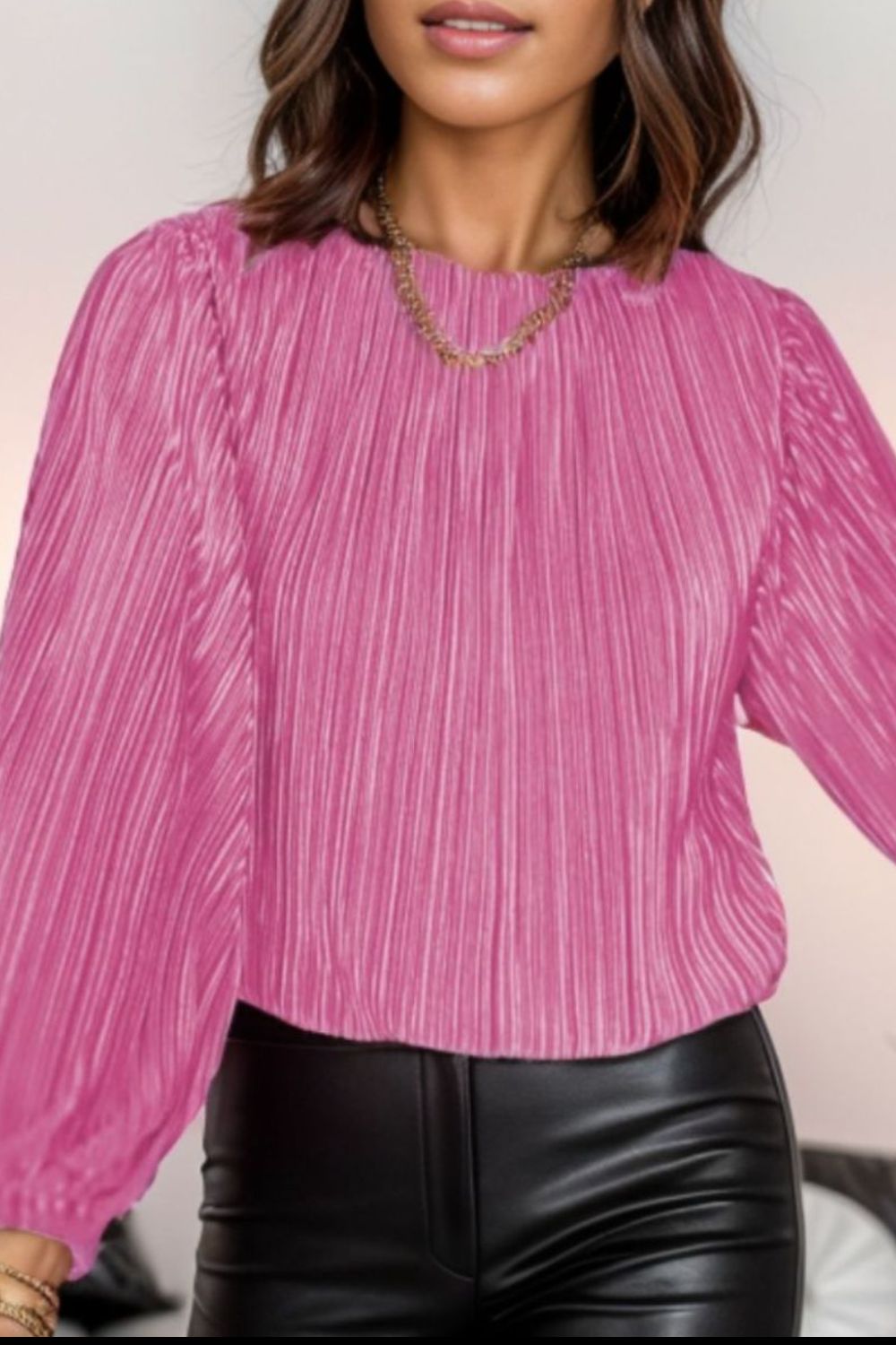 Round Neck Balloon Sleeve Blouse 