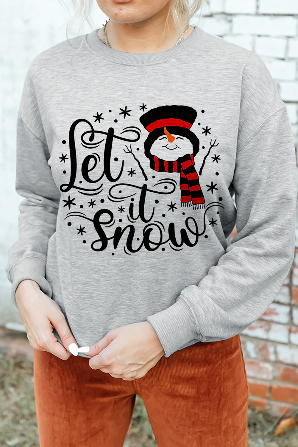 LET IT SNOW Round Neck Long Sleeve Sweatshirt 