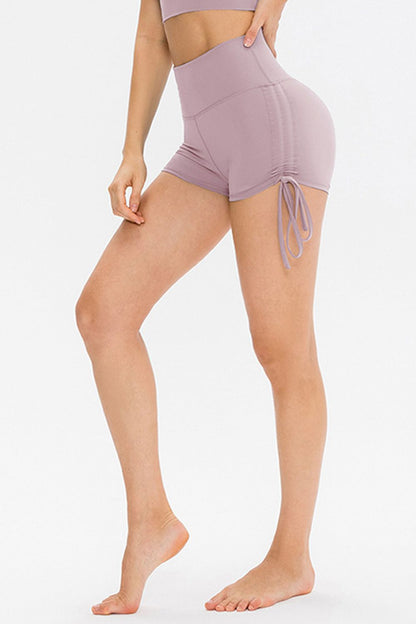 Drawstring Wide Waistband Side Tie Sports Shorts 