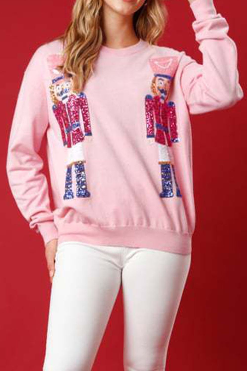 Nutcracker Sequin Round Neck Dropped Shoulder Sweatshirt 