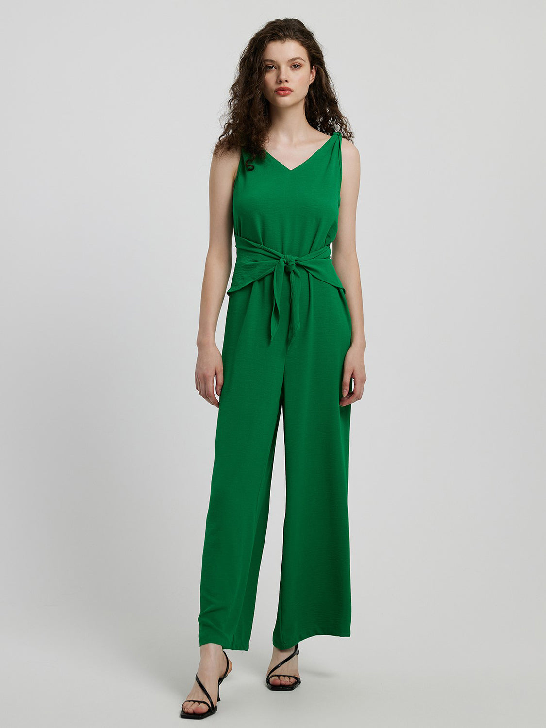 Knot Detail Tie Front Sleeveless Jumpsuit 