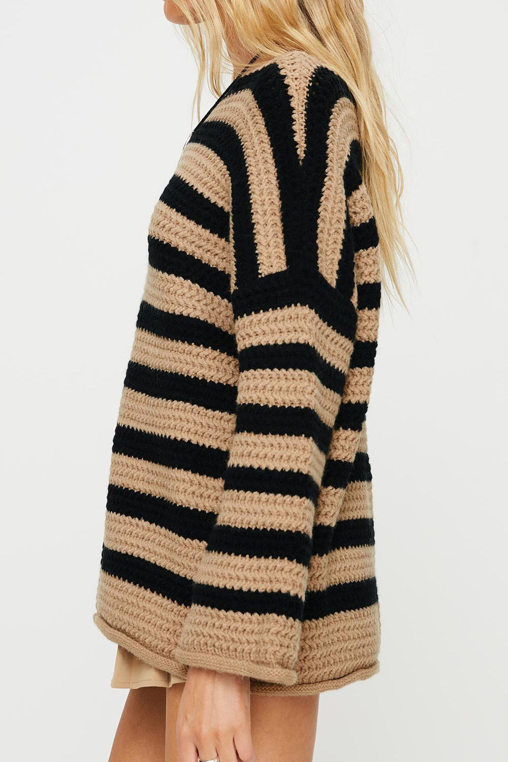 Striped Round Neck Dropped Shoulder Sweater 