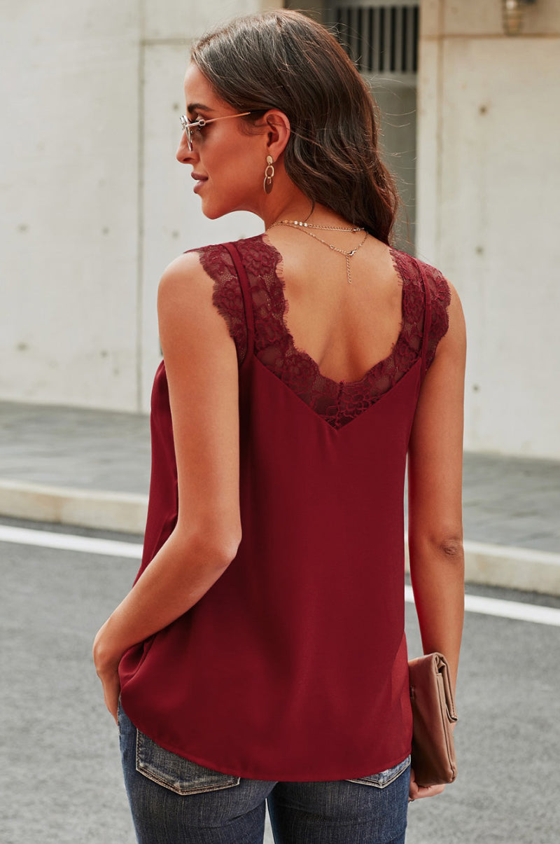 V-Neck Lace Tank Top