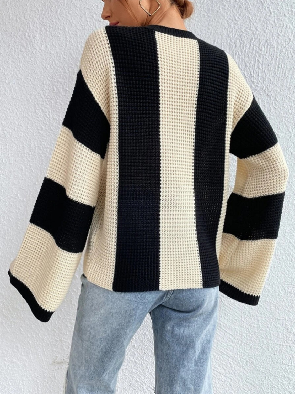 Striped Mock Neck Long Sleeve Sweater 