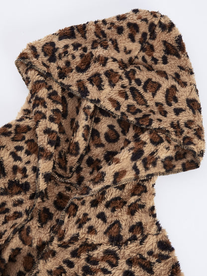 Leopard Open Front Hooded Jacket 