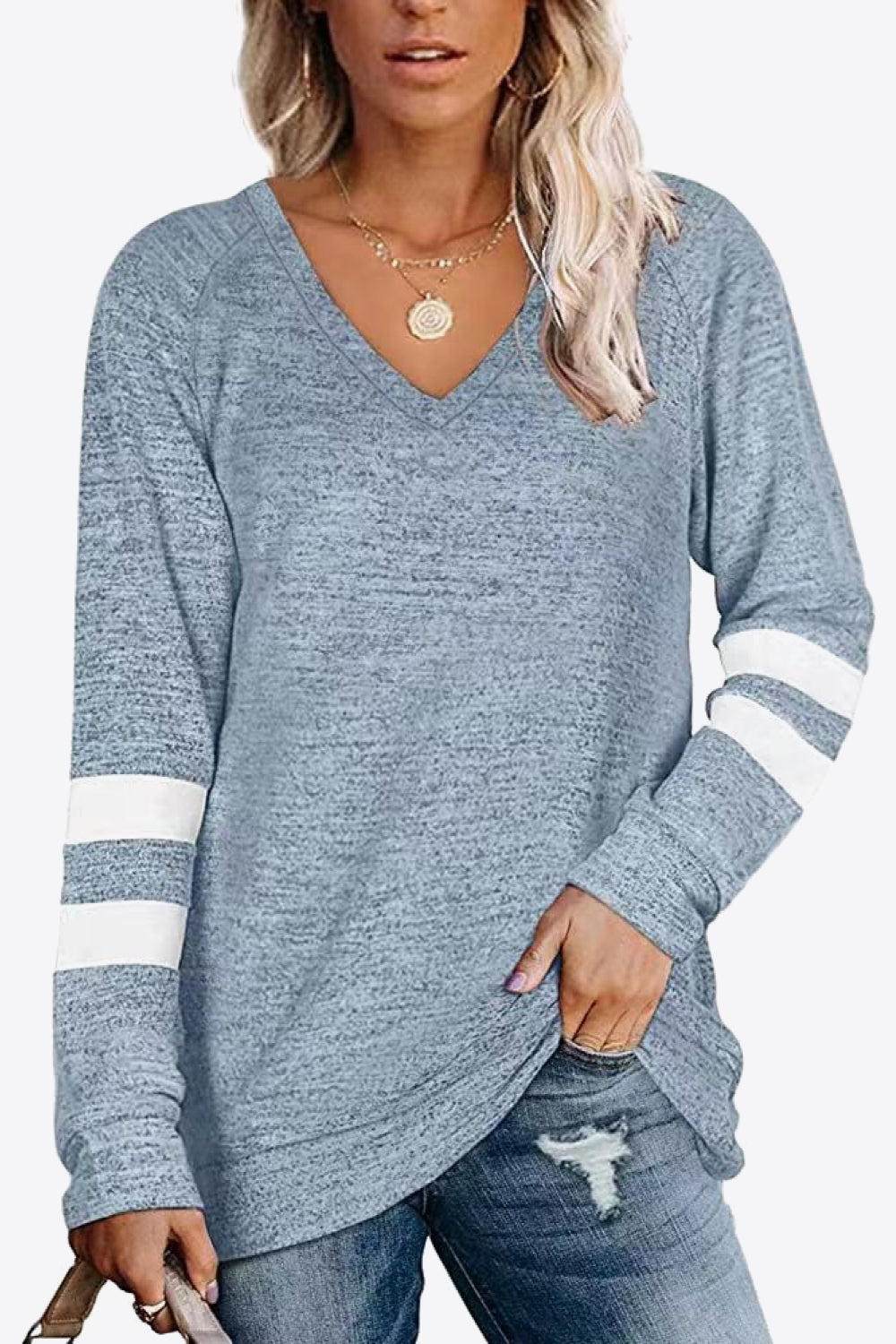 Striped Contrast Raglan Sleeve Top 