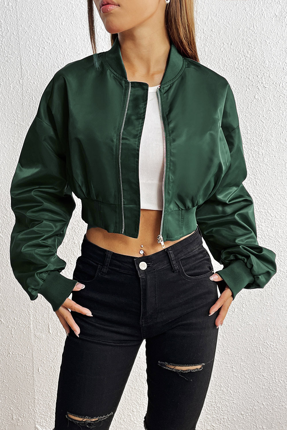 Zip-Up Ruched Cropped Jacket 