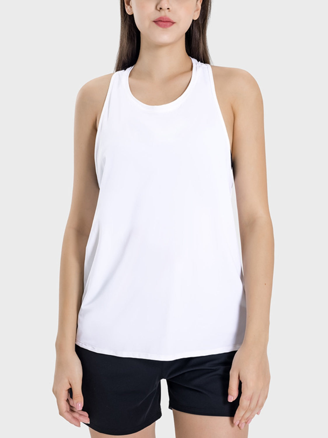 Round Neck Wide Strap Active Tank - Babbazon Camisole