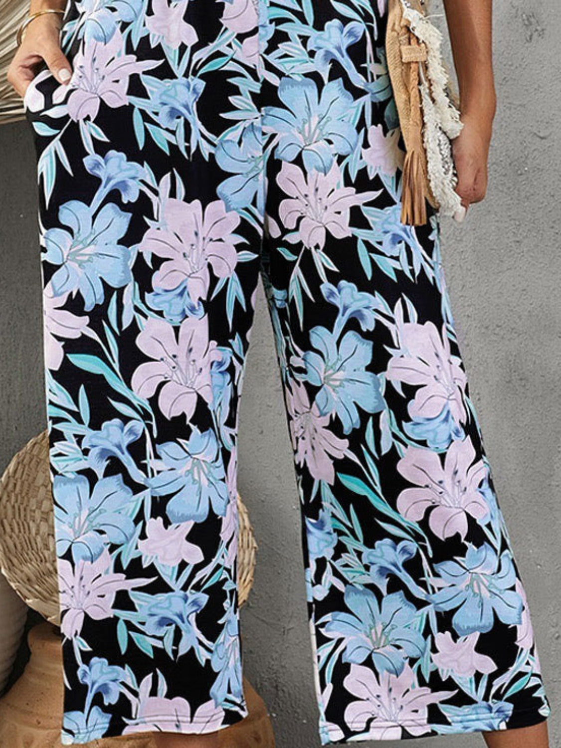 Printed Spaghetti Strap Jumpsuit with Pockets 