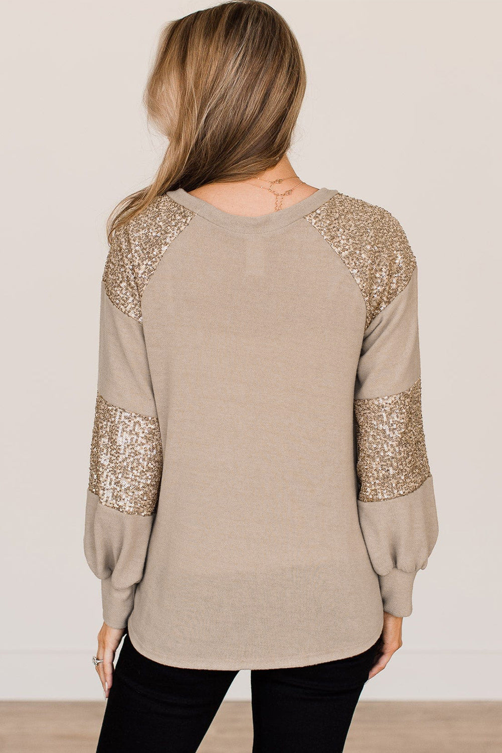 Sequin Round Neck Long Sleeve T-Shirt 