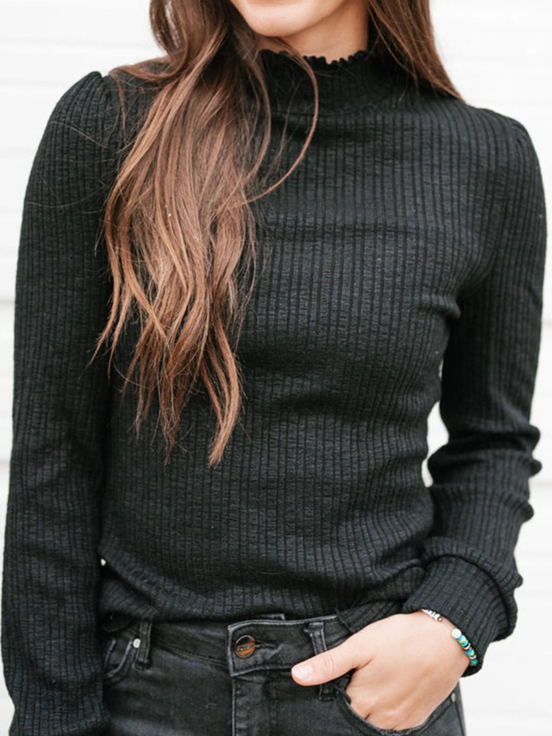 Textured Mock Neck Long Sleeve T-Shirt 