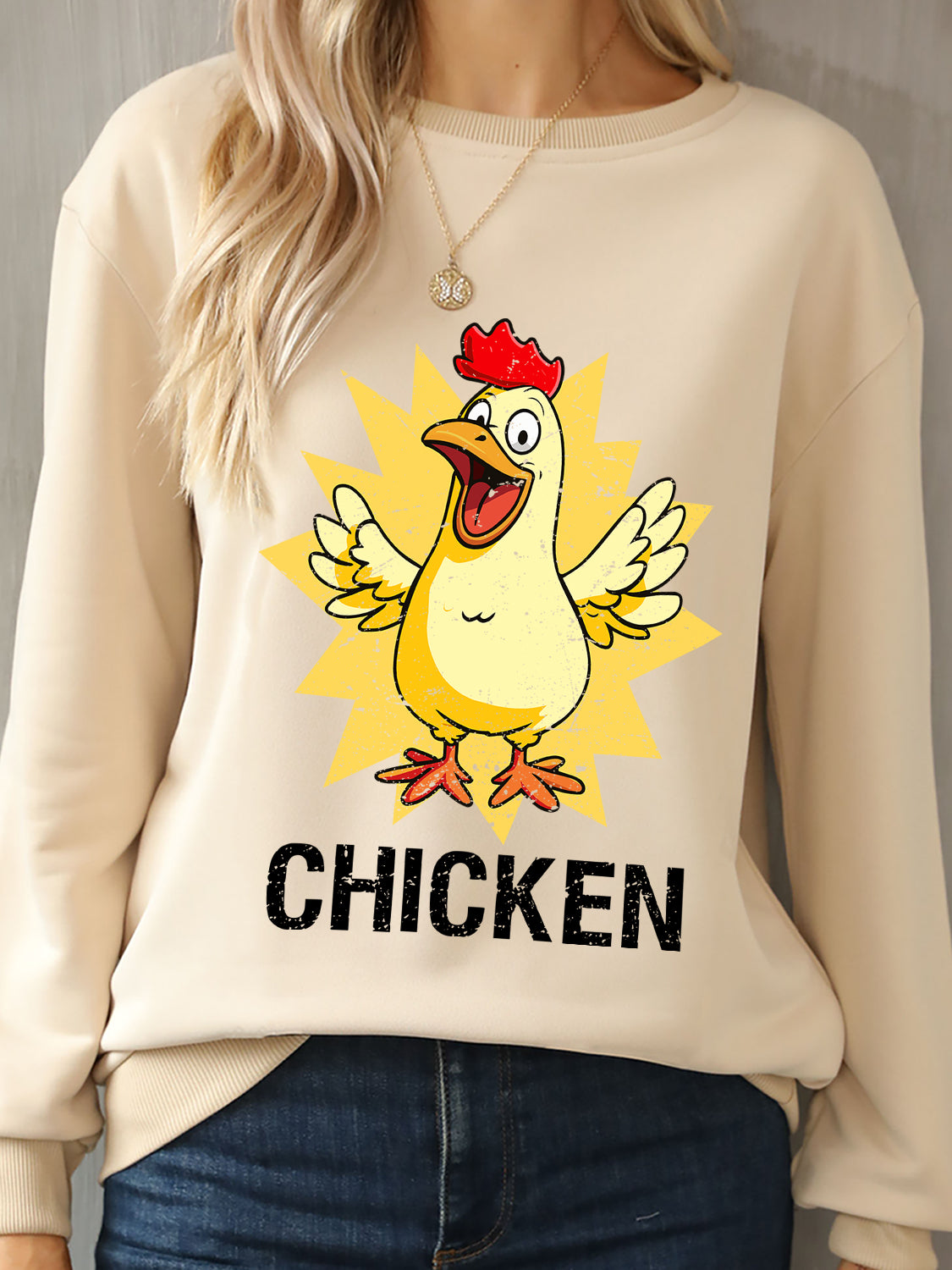 CHICKEN Round Neck Dropped Shoulder Sweatshirt 