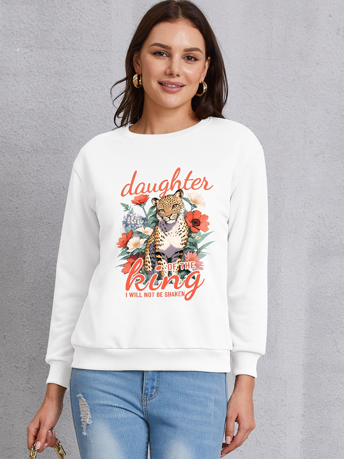 Leopard Graphic Round Neck Sweatshirt 