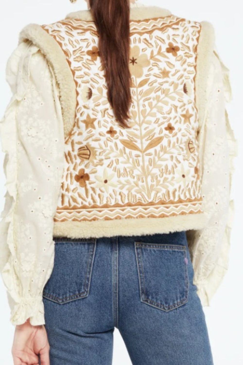 Sherpa Floral Open Front Vest Coat 