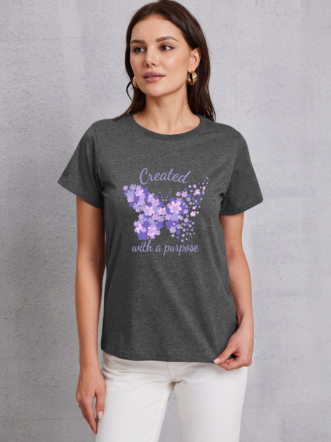 Butterfly Round Neck Short Sleeve T-Shirt 