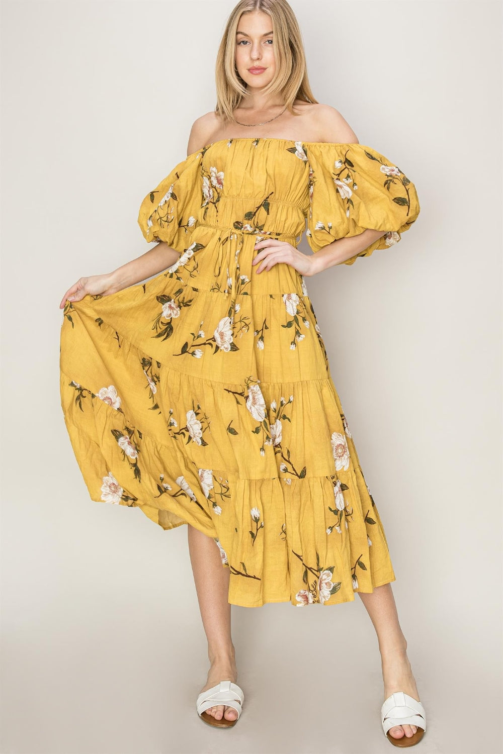 HYFVE Floral Puff Sleeve Tiered Dress 