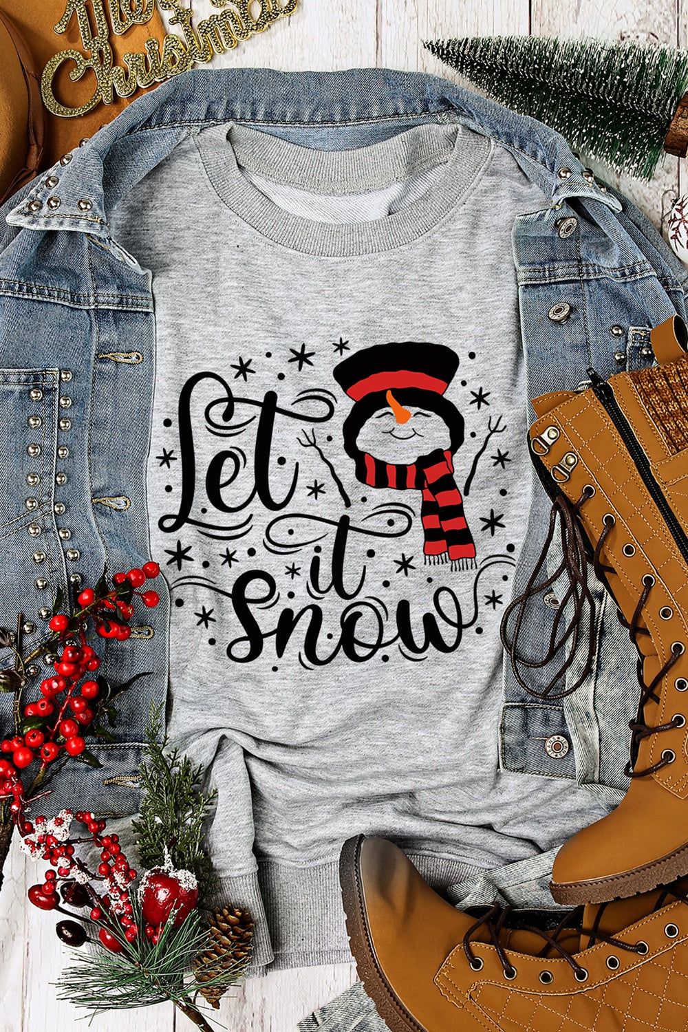 LET IT SNOW Round Neck Long Sleeve Sweatshirt 