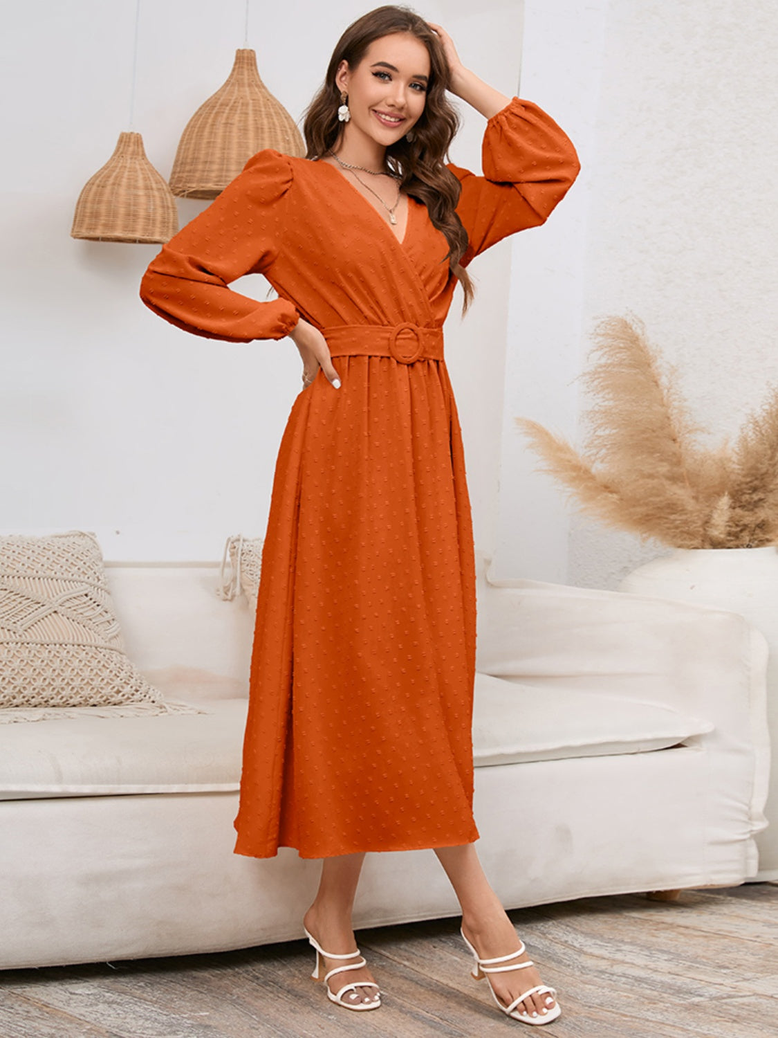 Surplice Balloon Sleeve Dress 