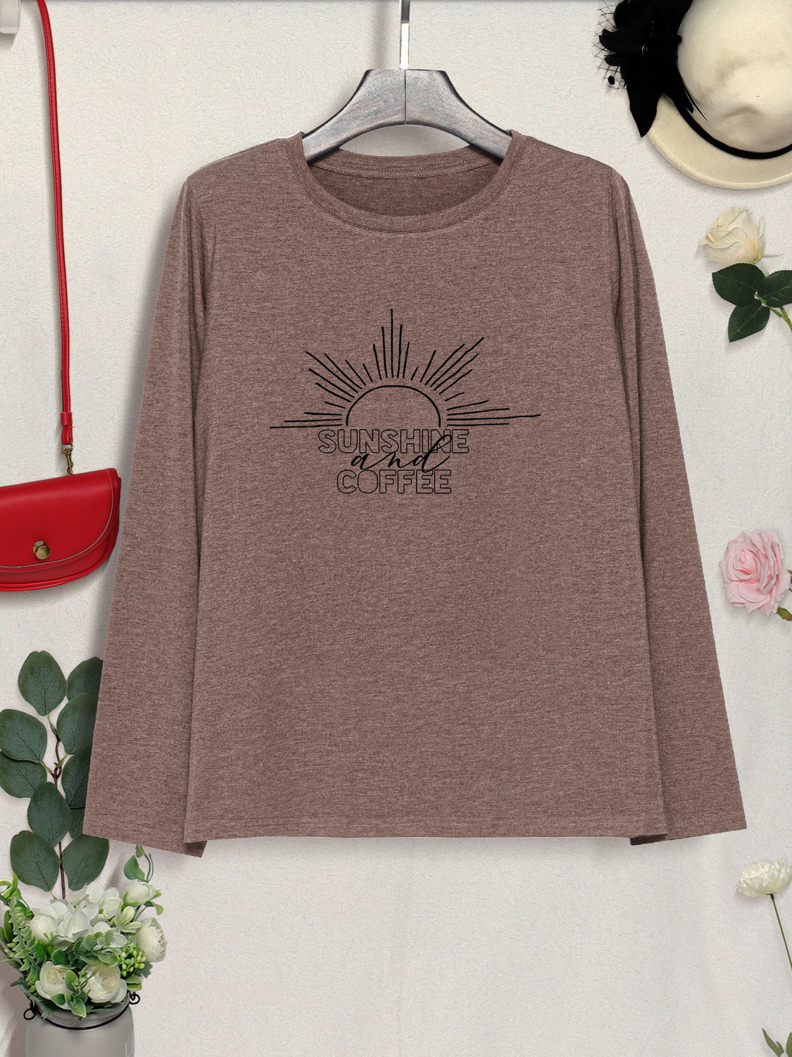 SUNSHINE COFFE Round Neck Long Sleeve T-Shirt