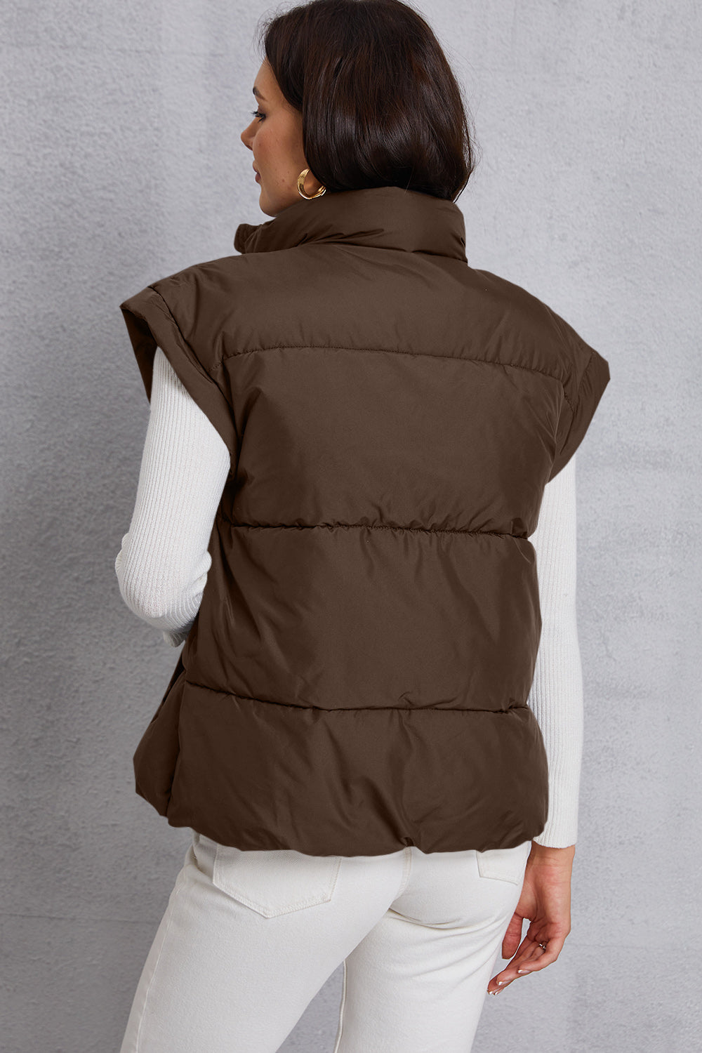 Zip Up Turtleneck Pocketed Vest Coat