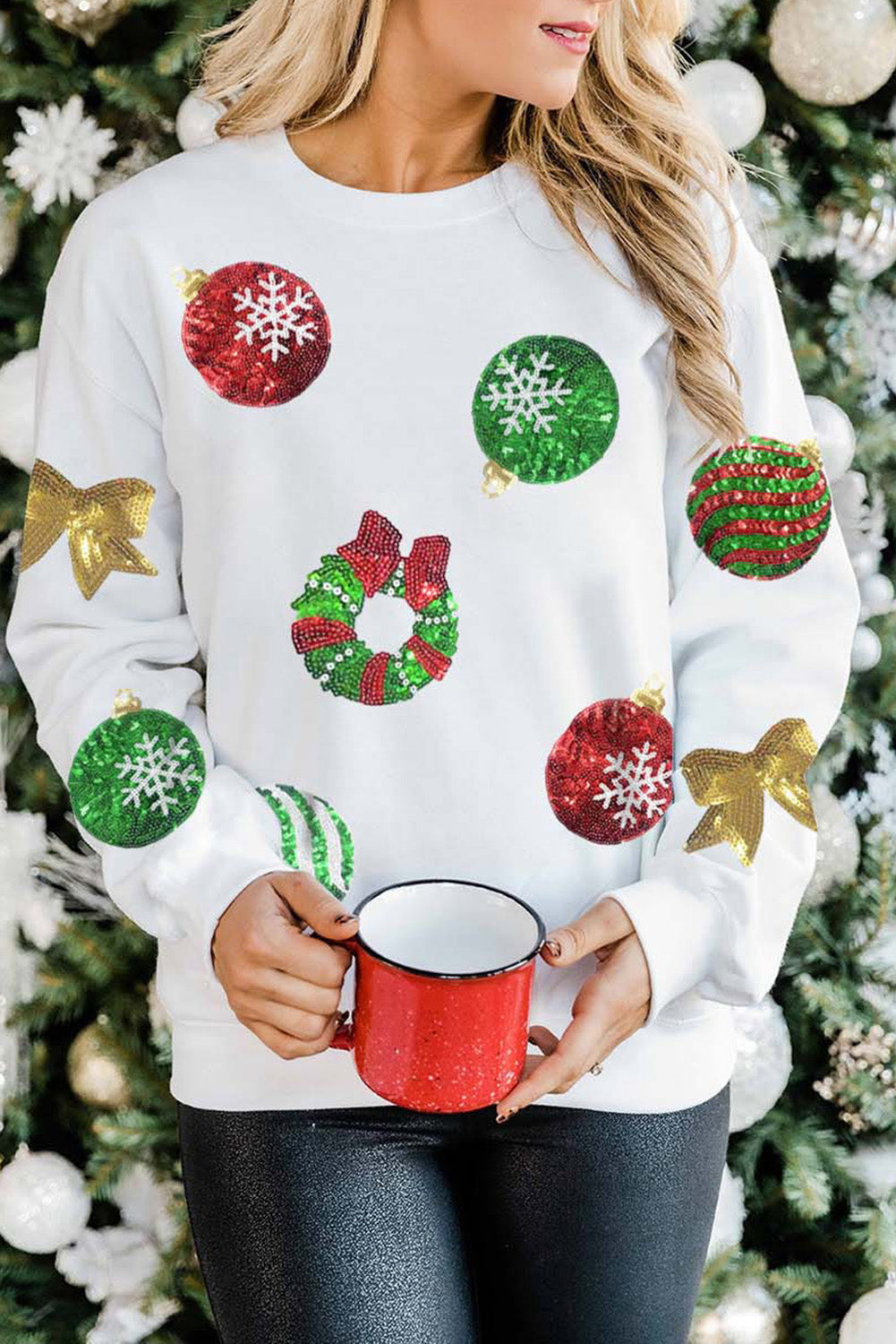 Sequin Patch Christmas Element Sweatshirt - Babbazon Sparkly Clothes