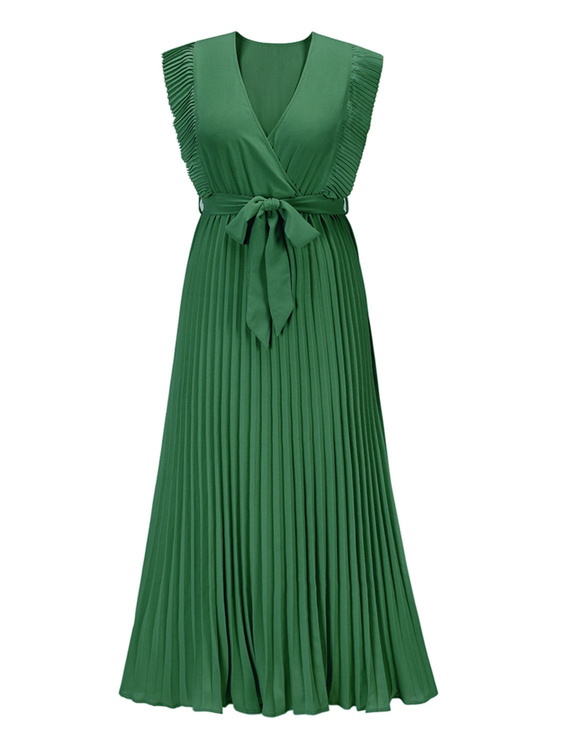 Tied Surplice Cap Sleeve Pleated Dress 