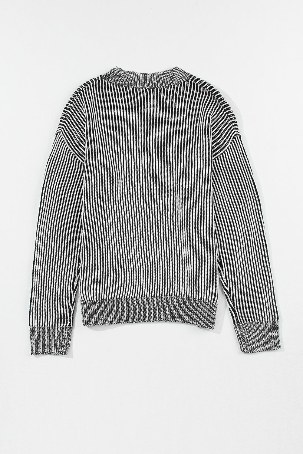 Striped Mock Neck Dropped Shoulder Sweater 